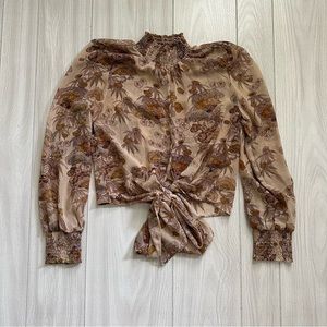 Floral Abstract sheer Blouse. Gorgeous keyhole neckline long sleeves